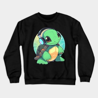 Green Turtle with Headphones Crewneck Sweatshirt